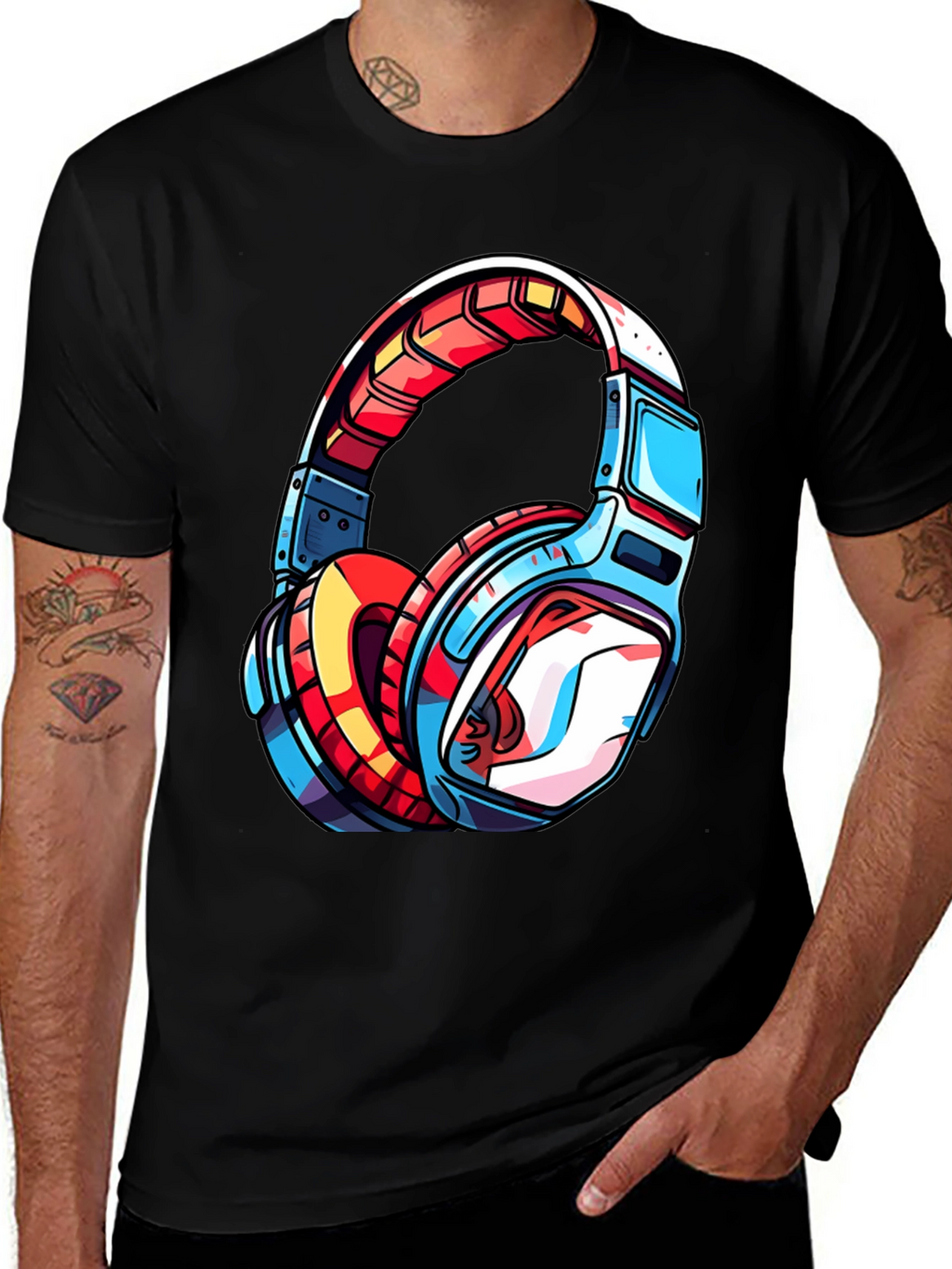Cool Headphones Graphic Tee - Black T-Shirt