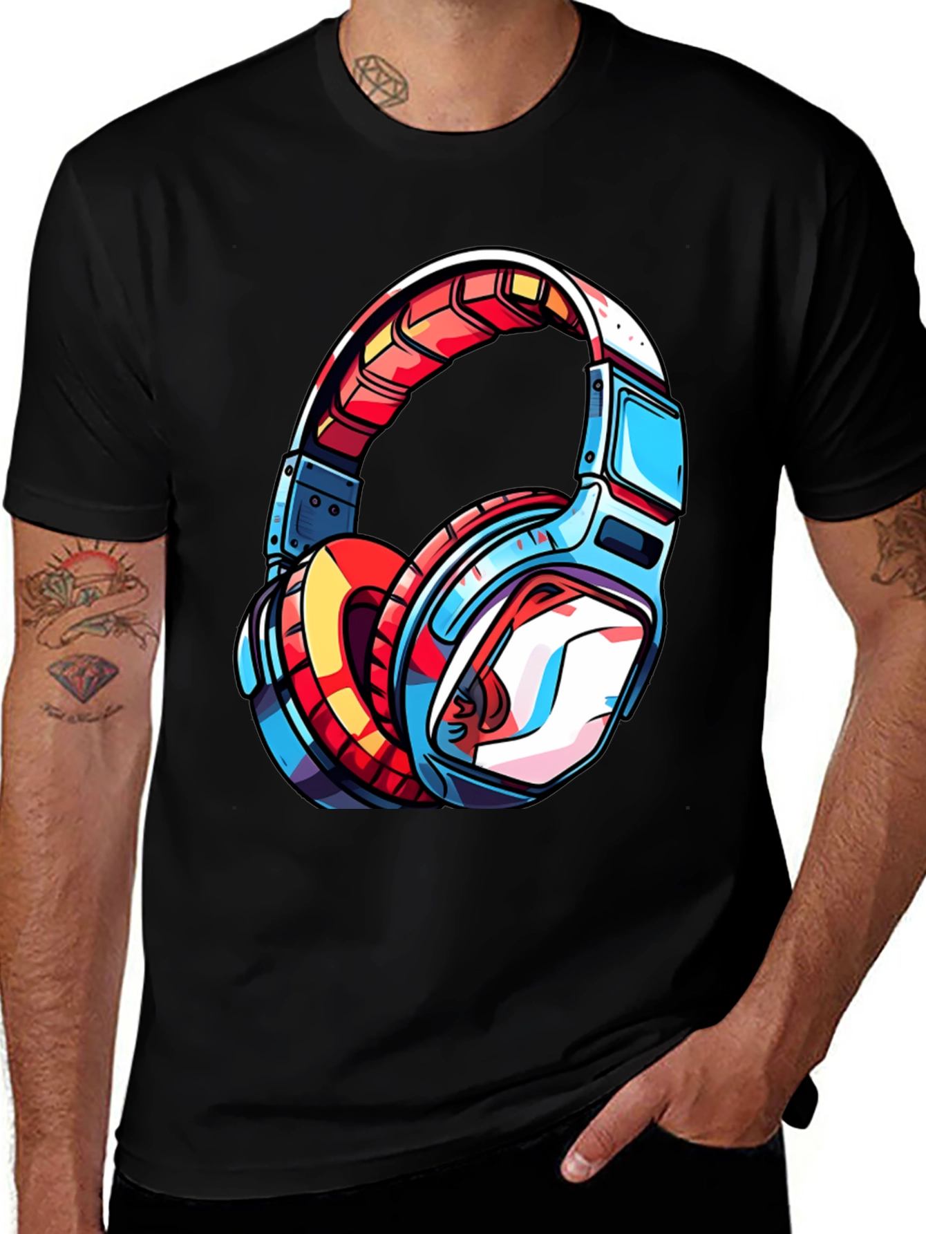 Cool Headphones Graphic Tee - Black T-Shirt