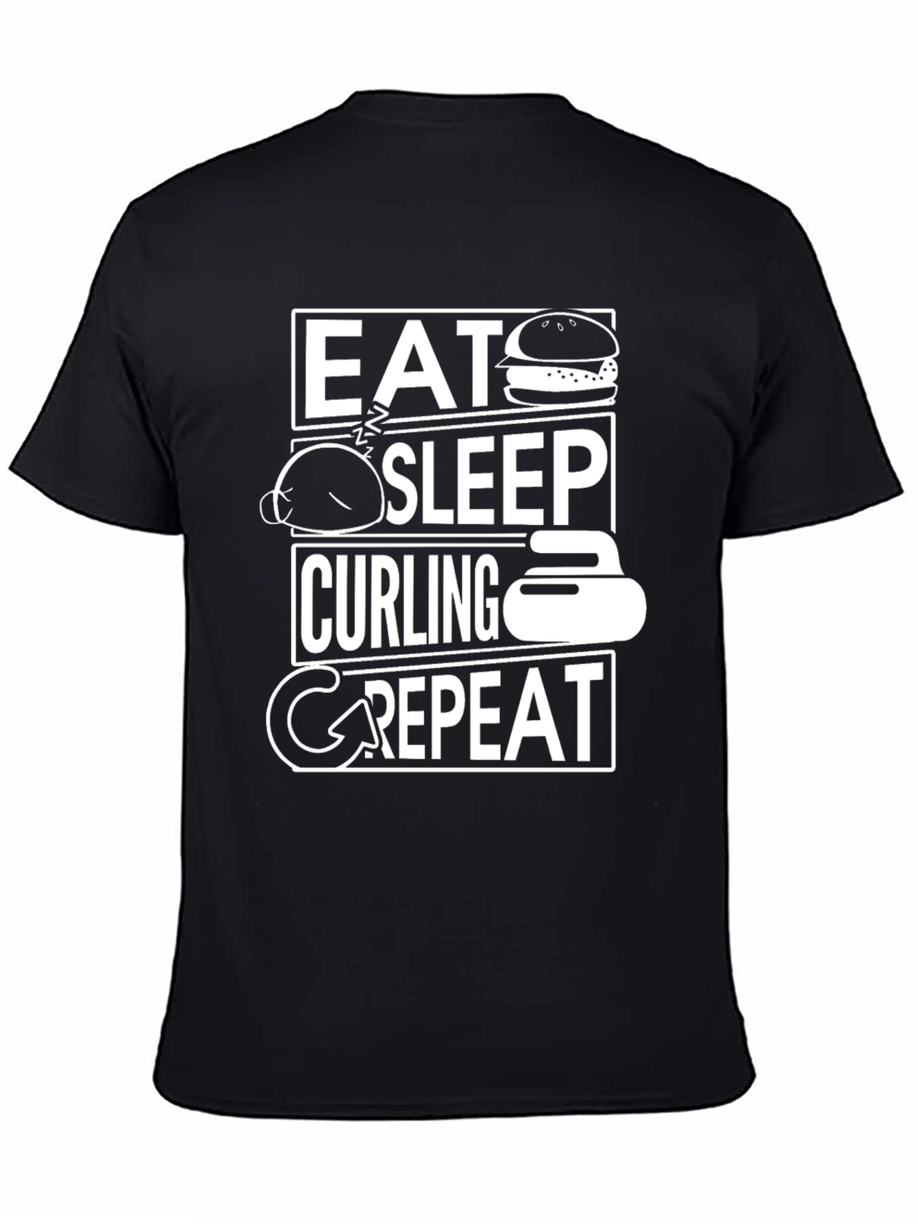 Eat Sleep Curling Repeat Black Graphic Tee