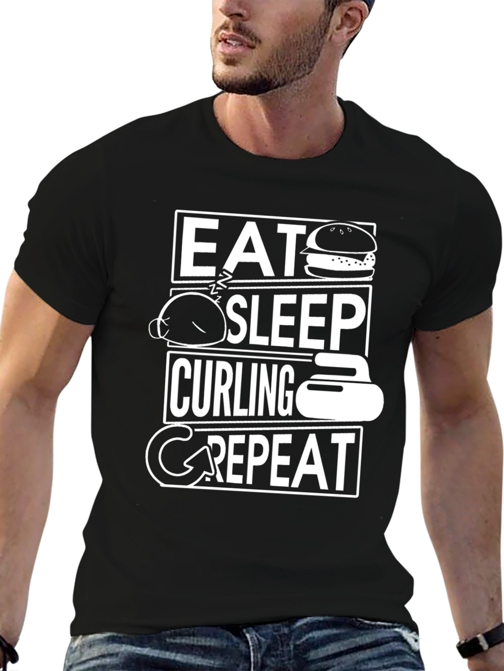 Eat Sleep Curling Repeat Black Graphic Tee