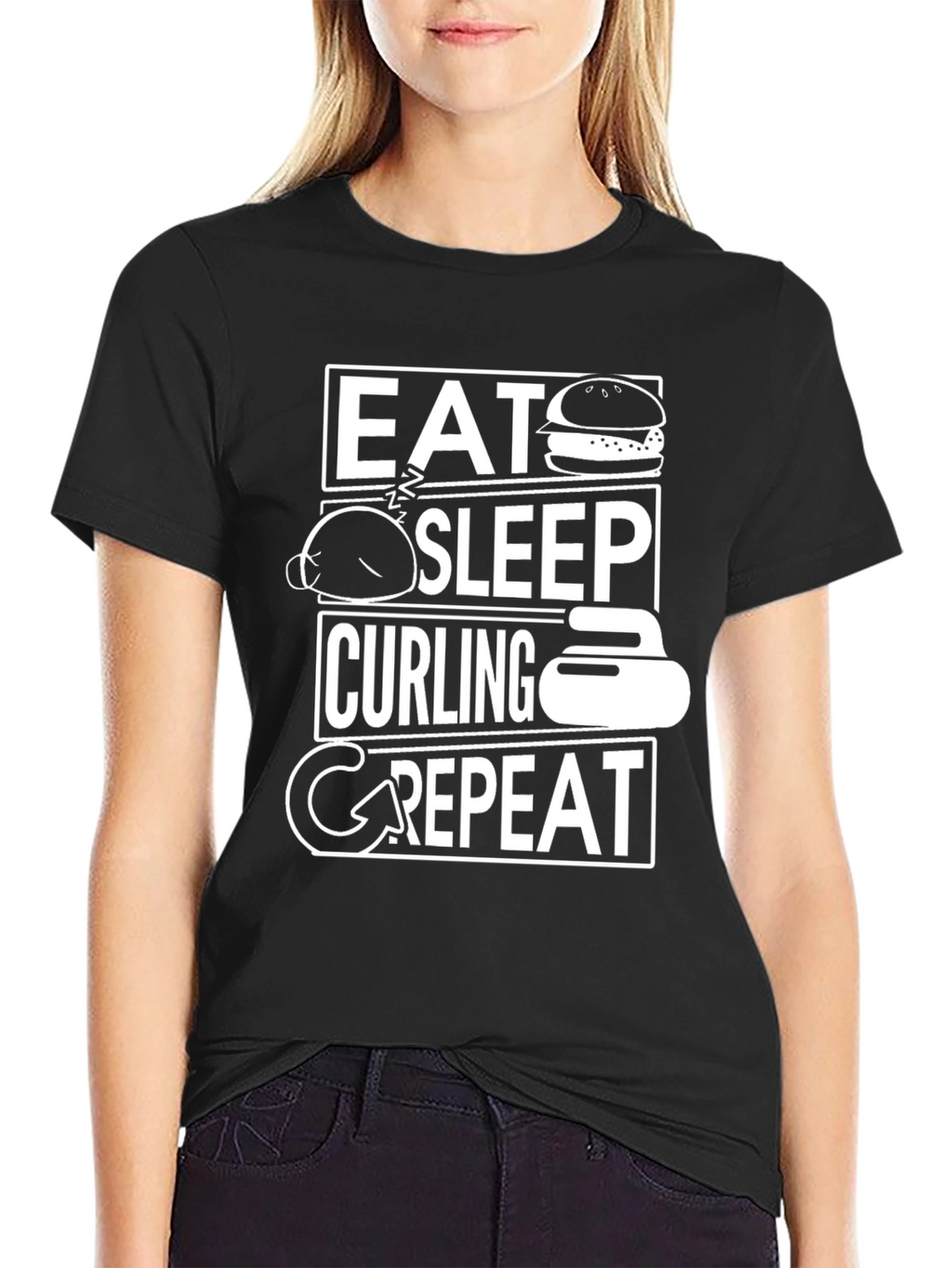 Eat Sleep Curling Repeat Black Graphic Tee