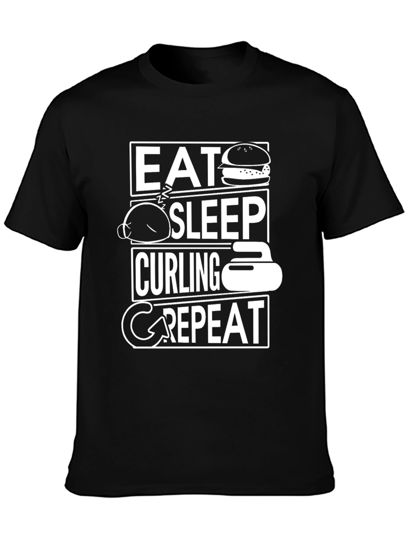 Eat Sleep Curling Repeat Black Graphic Tee