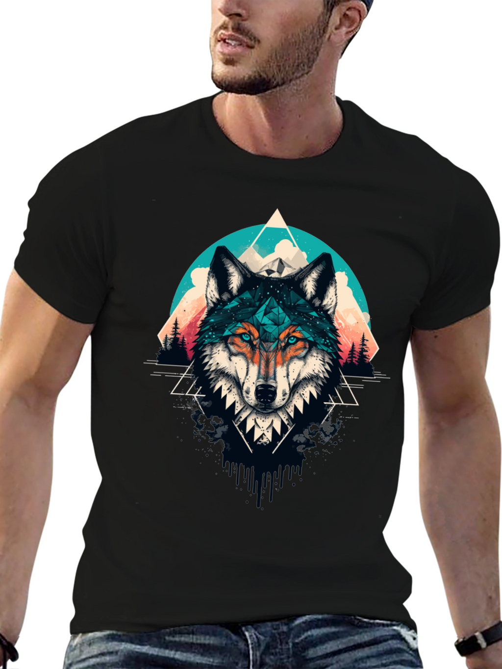 Geometric Wolf Graphic Tee - Modern Style