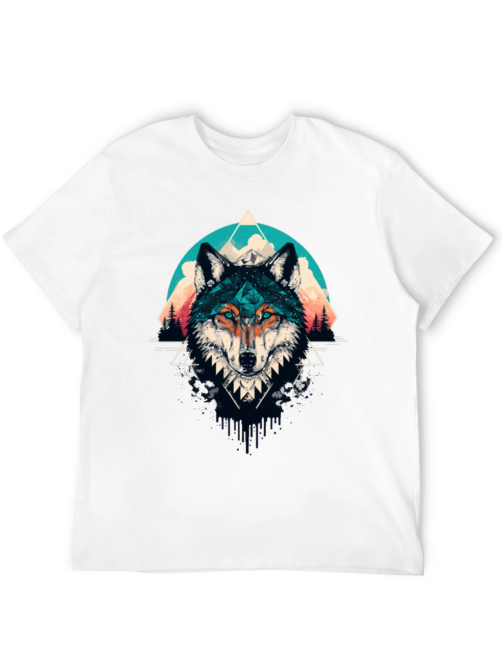 Geometric Wolf Graphic Tee - Modern Style