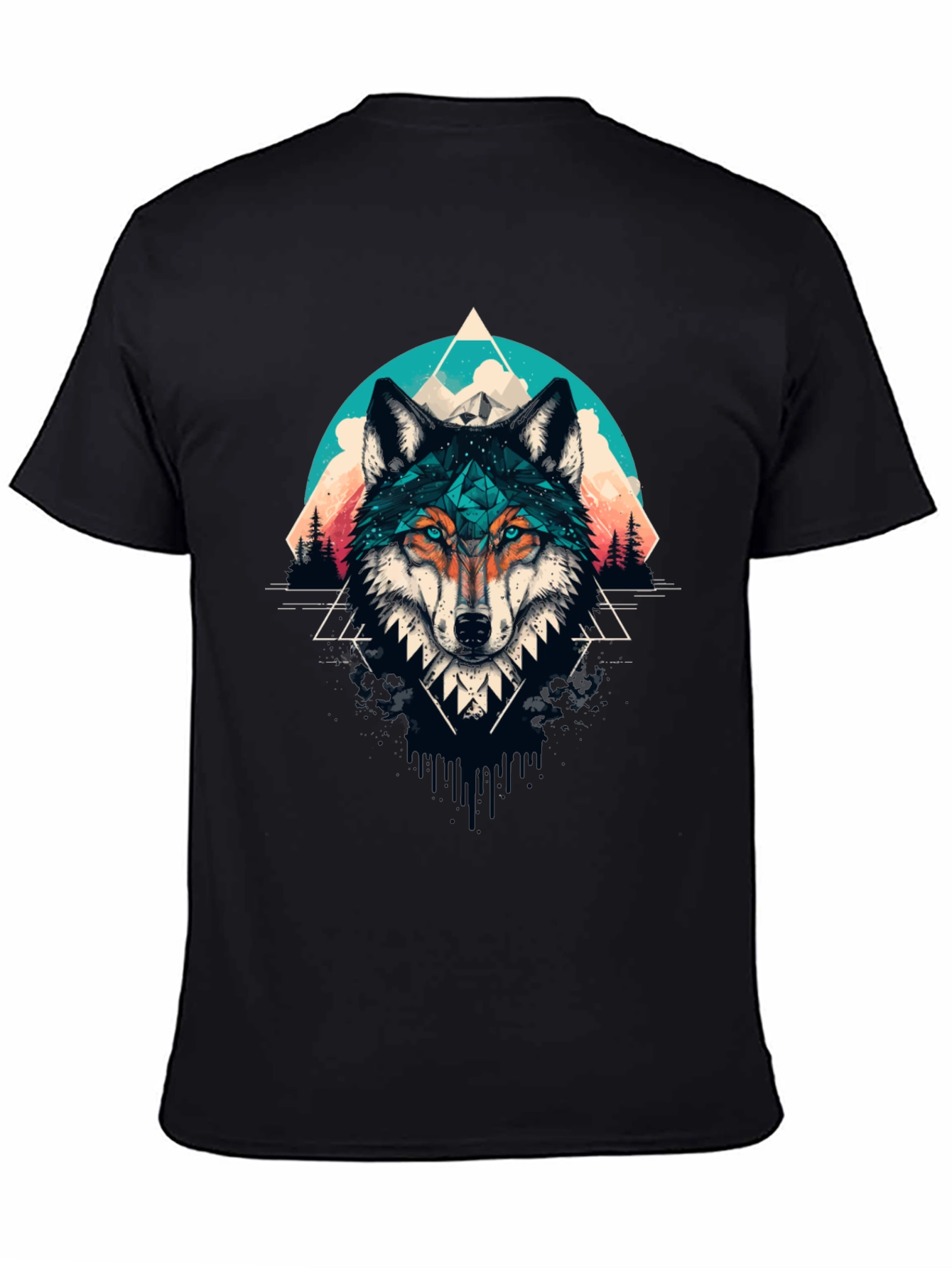 Geometric Wolf Graphic Tee - Modern Style
