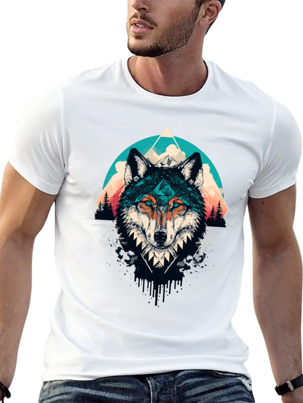 Geometric Wolf Graphic Tee - Modern Style