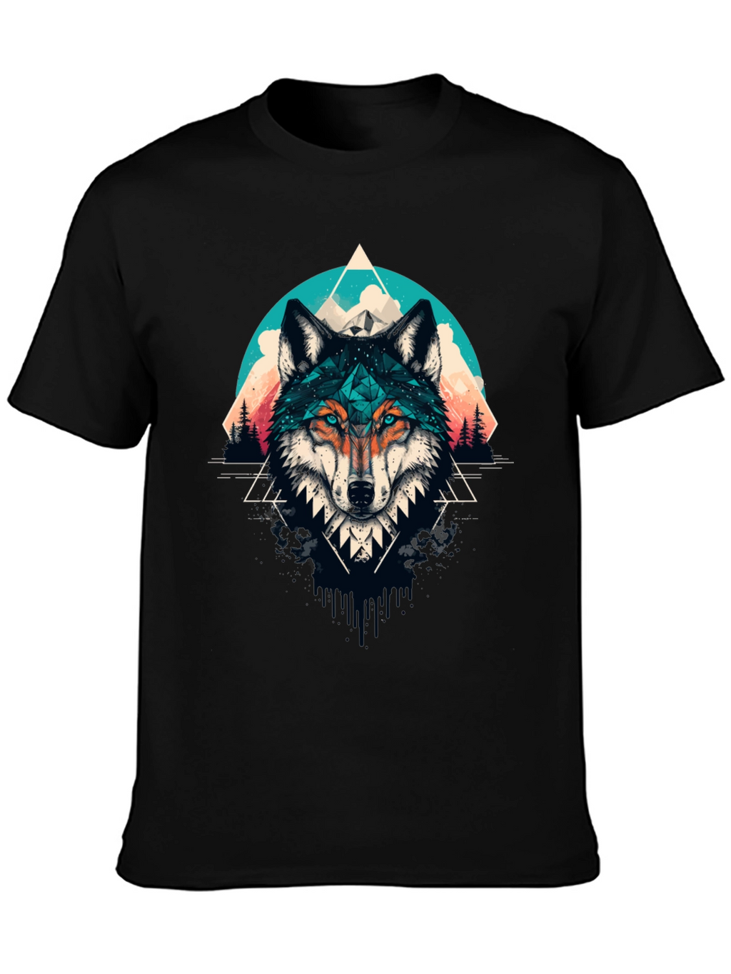 Geometric Wolf Graphic Tee - Modern Style