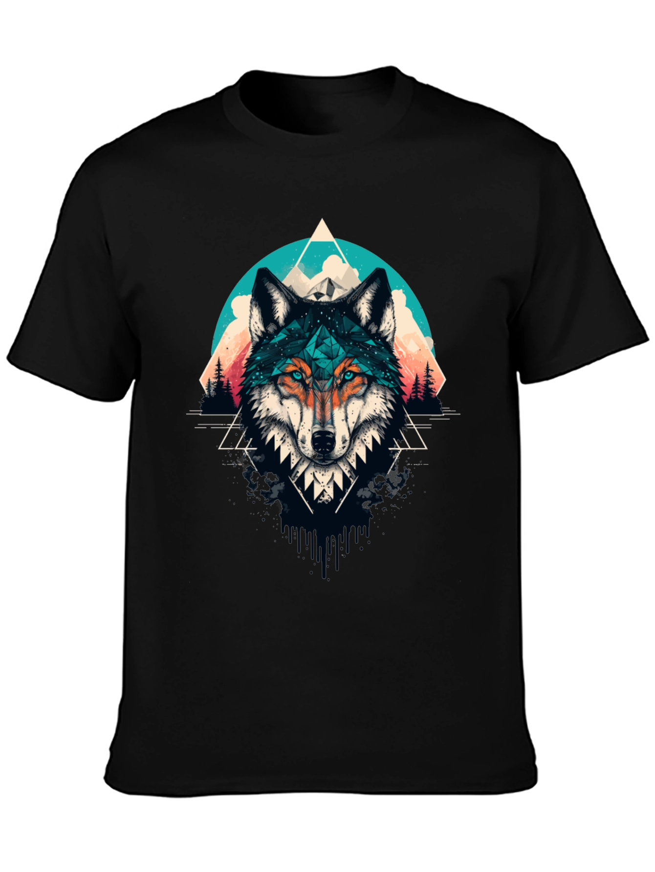 Geometric Wolf Graphic Tee - Modern Style