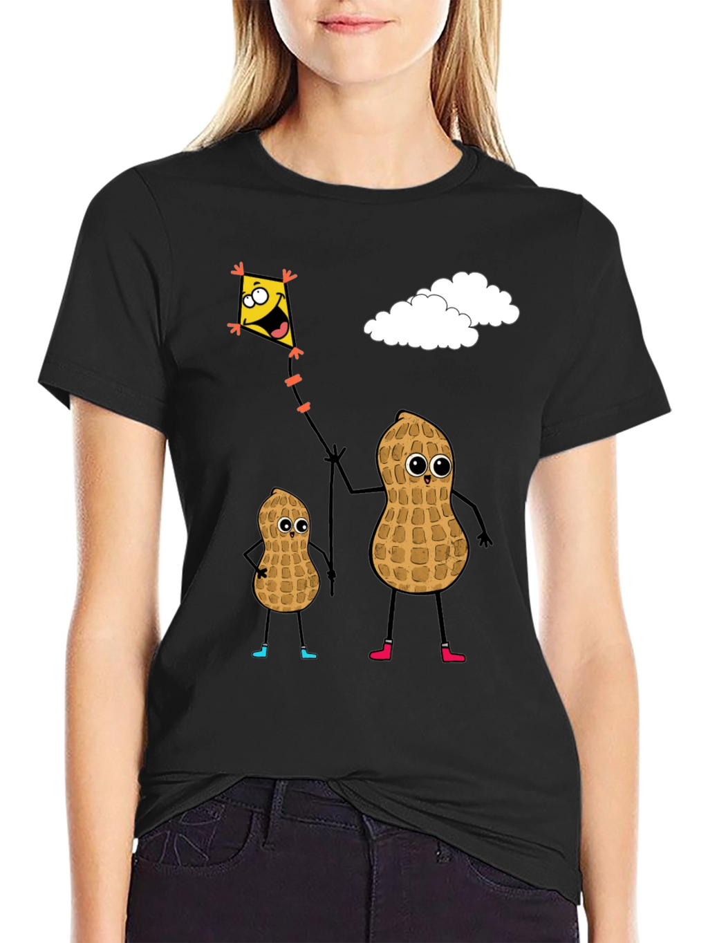 Funny Peanut Family Kite Flying Graphic Tee