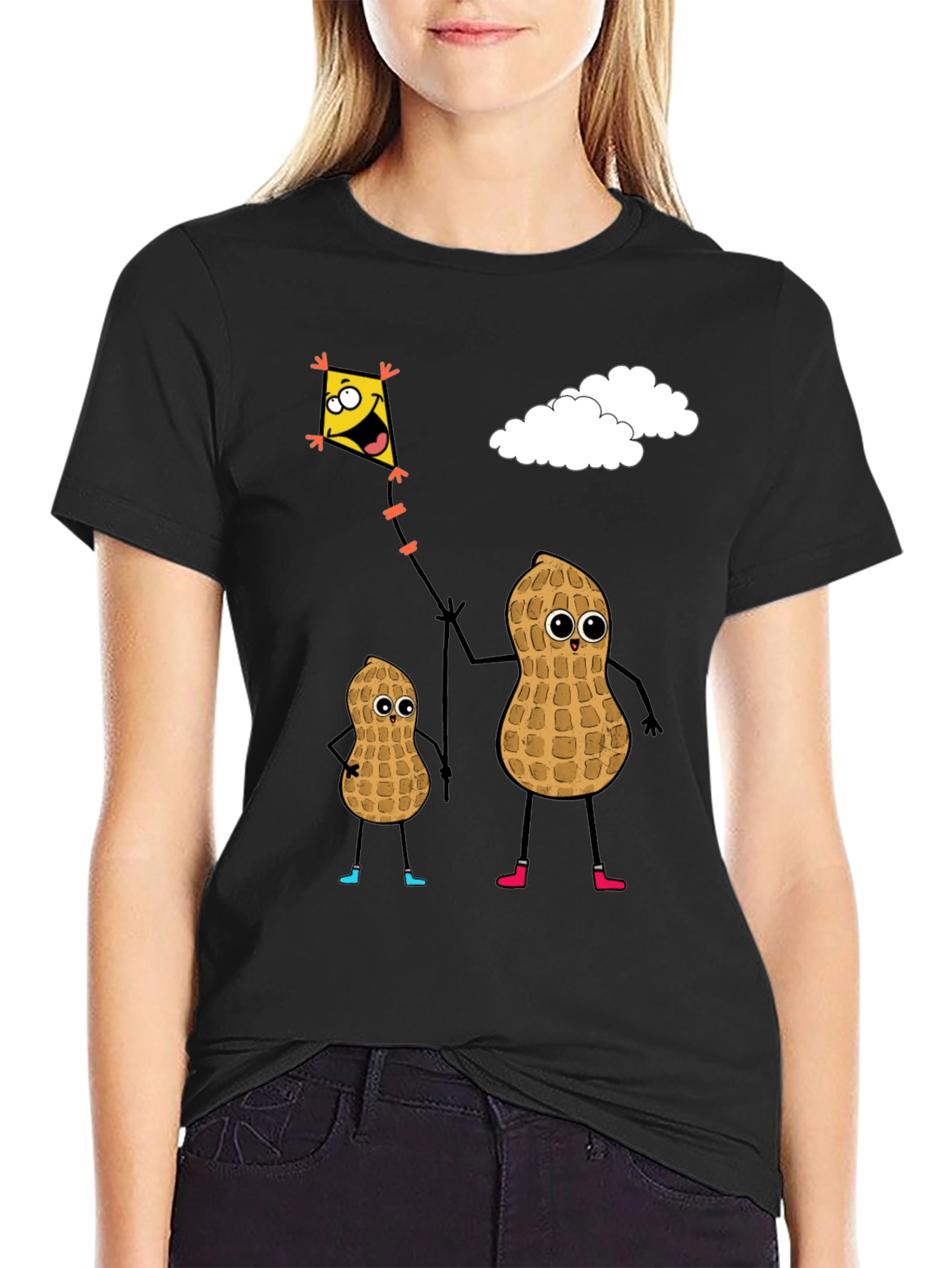Funny Peanut Family Kite Flying Graphic Tee