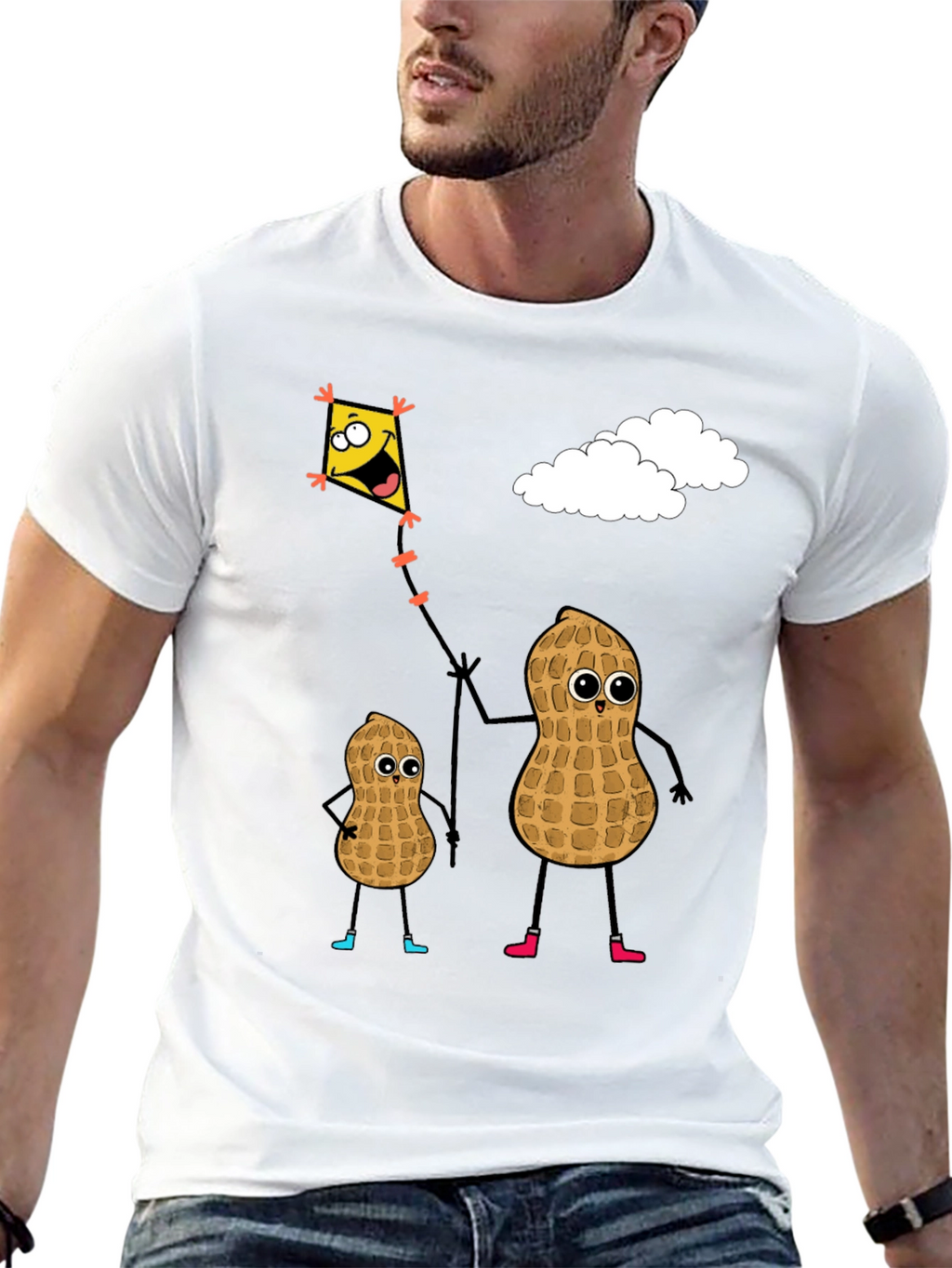 Funny Peanut Family Kite Flying Graphic Tee