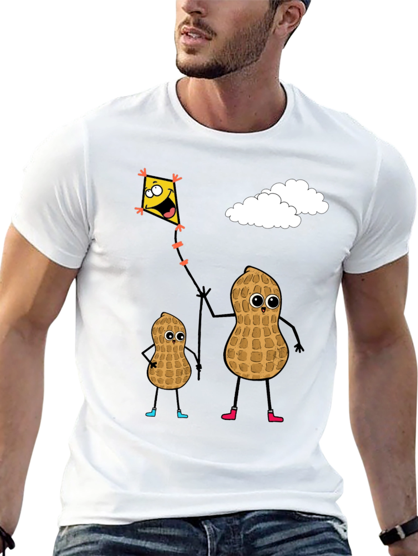 Funny Peanut Family Kite Flying Graphic Tee