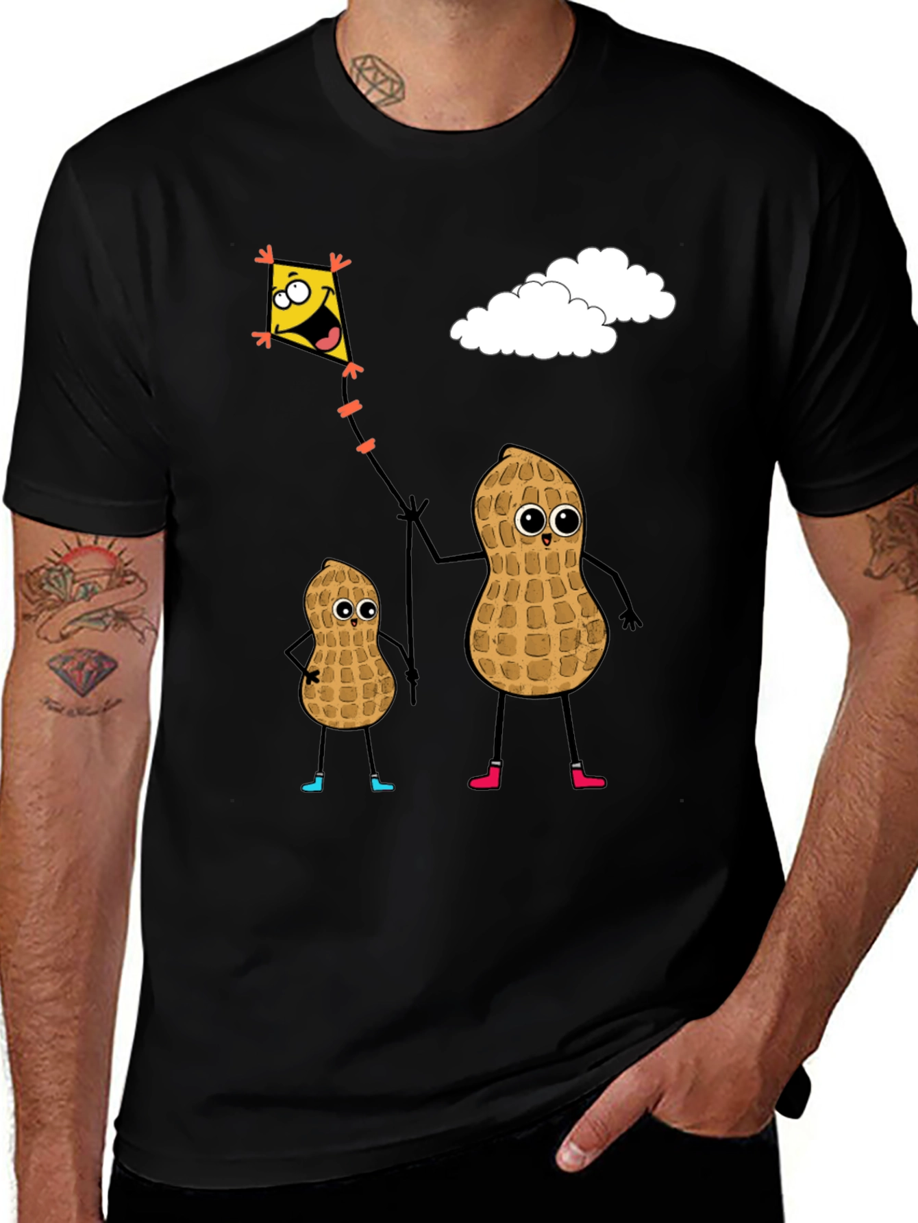 Funny Peanut Family Kite Flying Graphic Tee