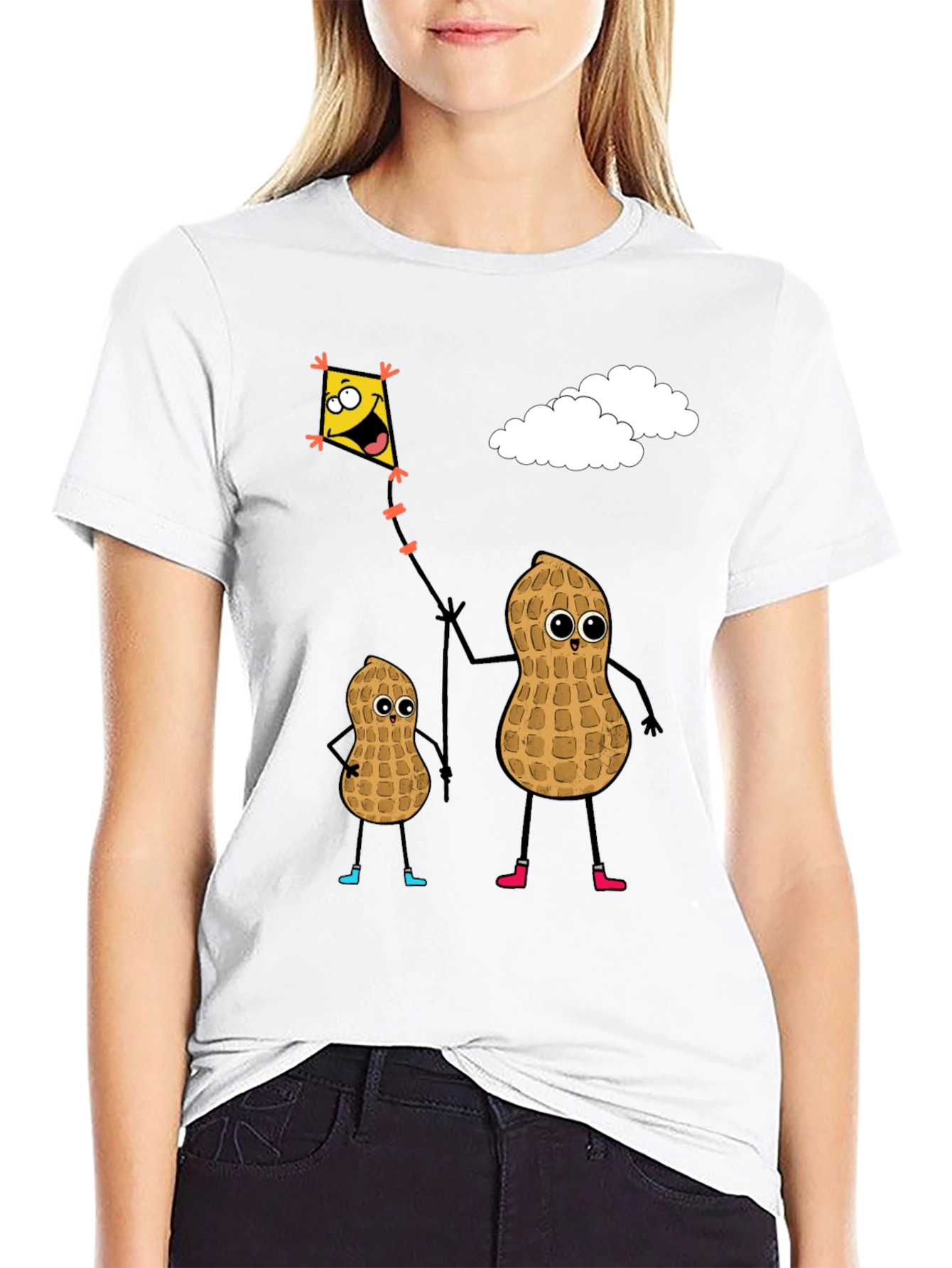 Funny Peanut Family Kite Flying Graphic Tee