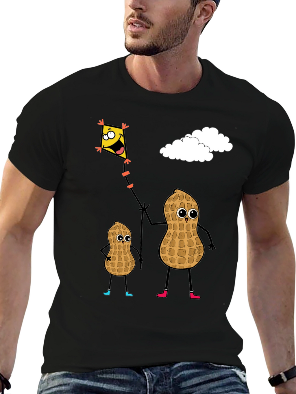 Funny Peanut Family Kite Flying Graphic Tee