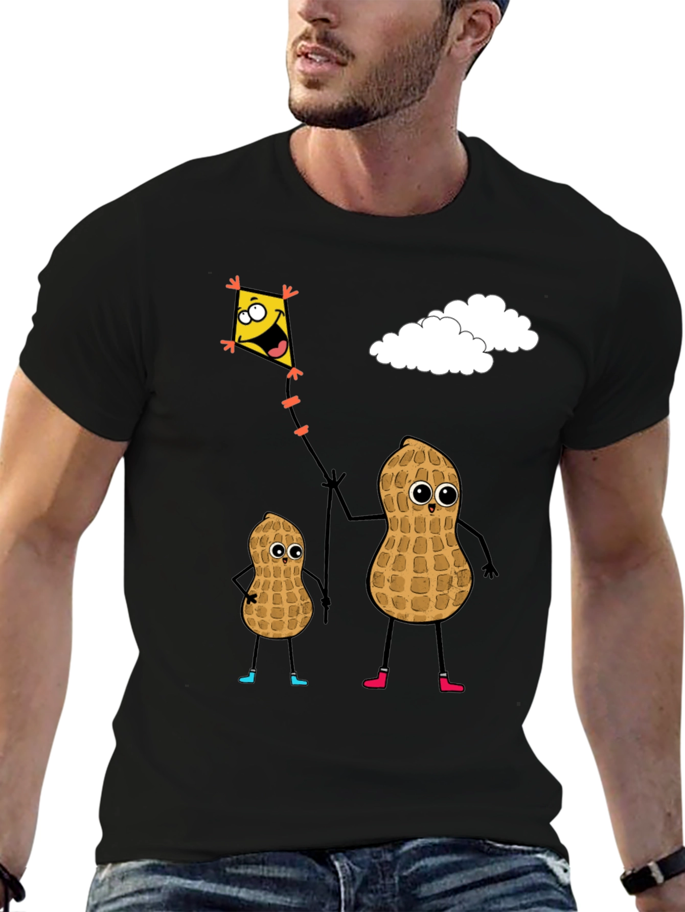 Funny Peanut Family Kite Flying Graphic Tee