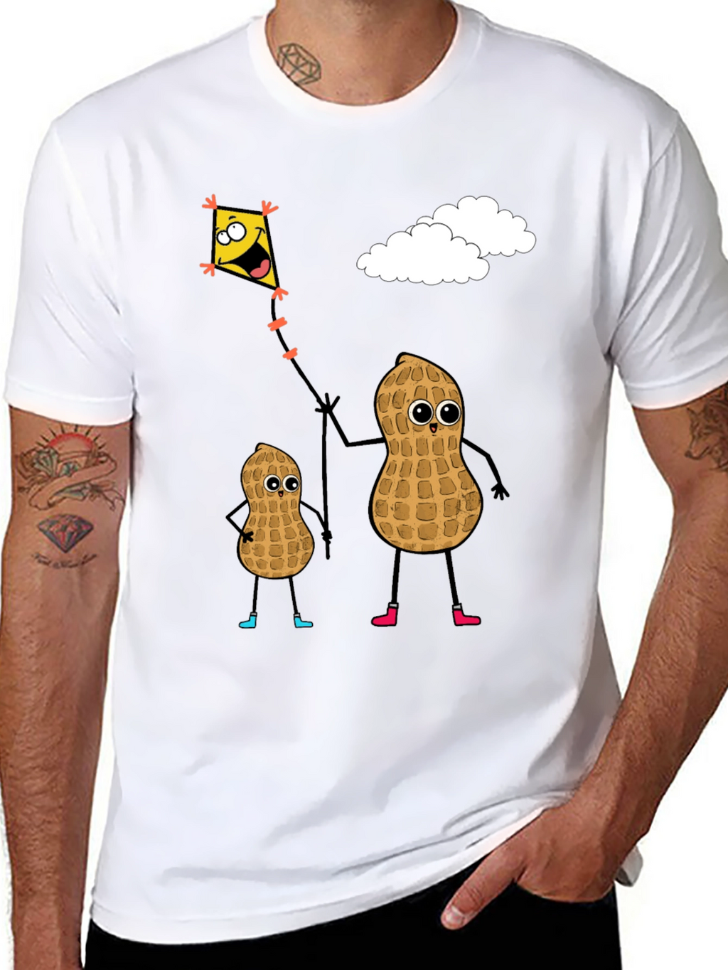 Funny Peanut Family Kite Flying Graphic Tee