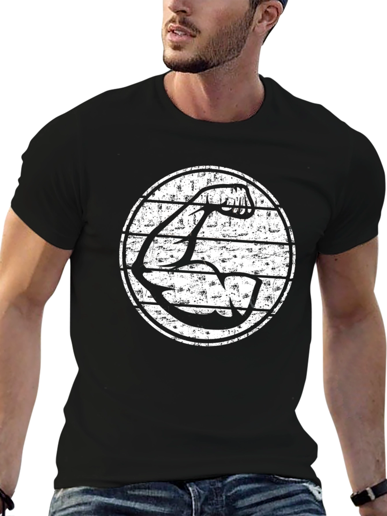 Retro Arm Muscle Tee - Black Graphic T-Shirt