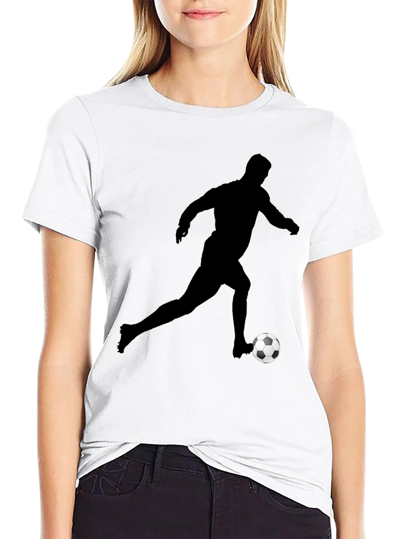 Soccer Player Graphic Tee - Black Cotton Shirt
