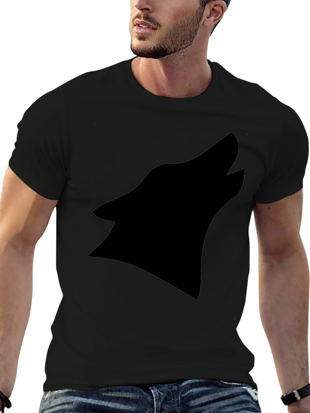 Black Wolf Silhouette Graphic Tee - Modern Style