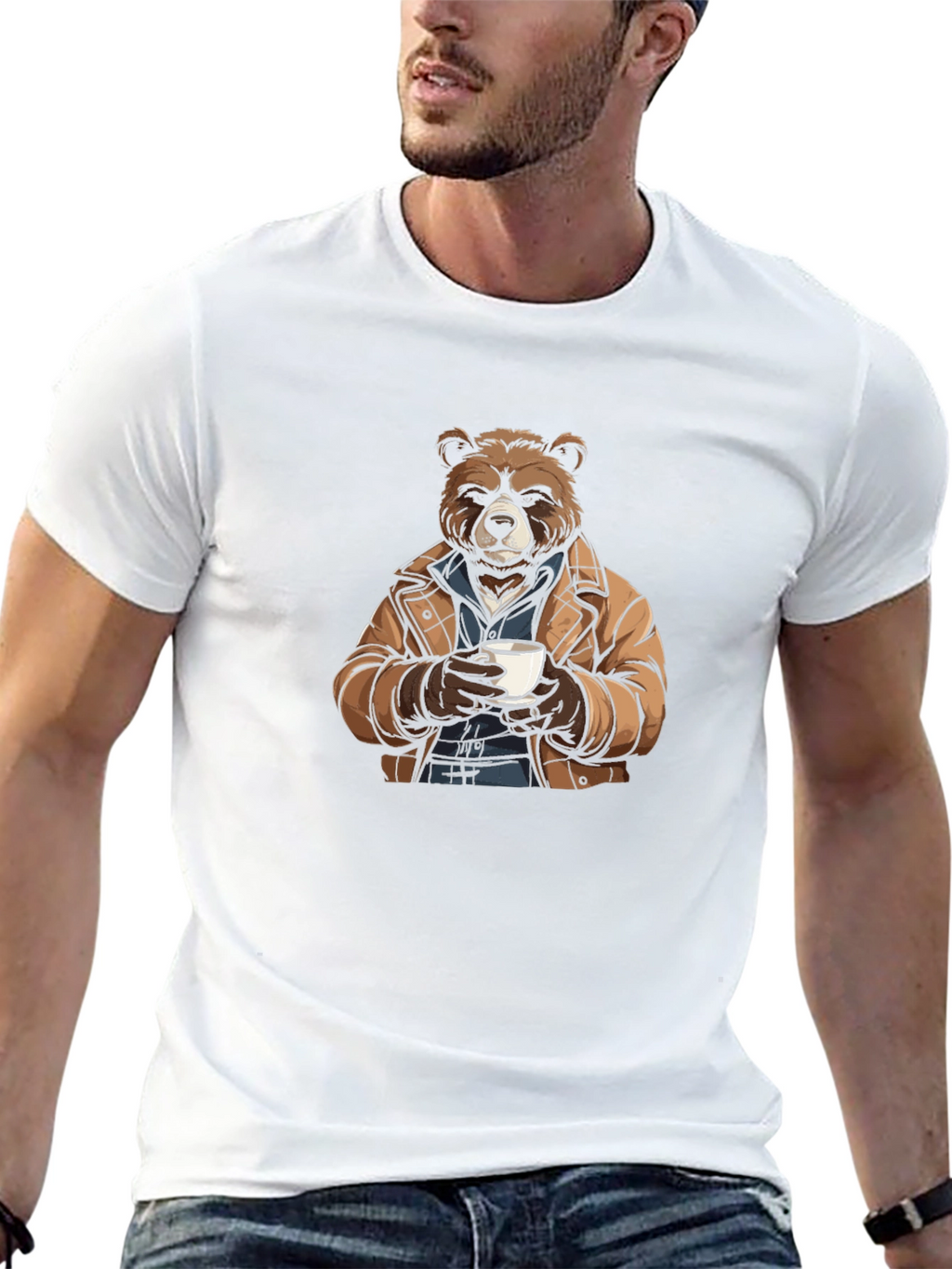 Bear with Coffee T-Shirt - Stylish & Unique