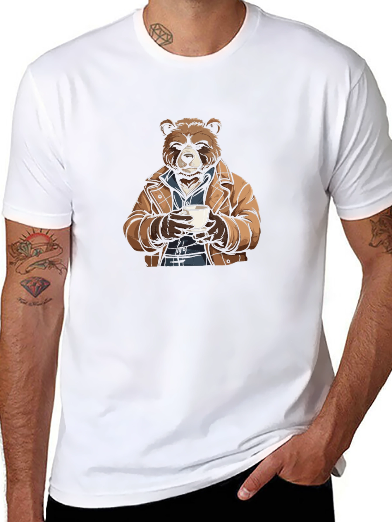 Bear with Coffee T-Shirt - Stylish & Unique