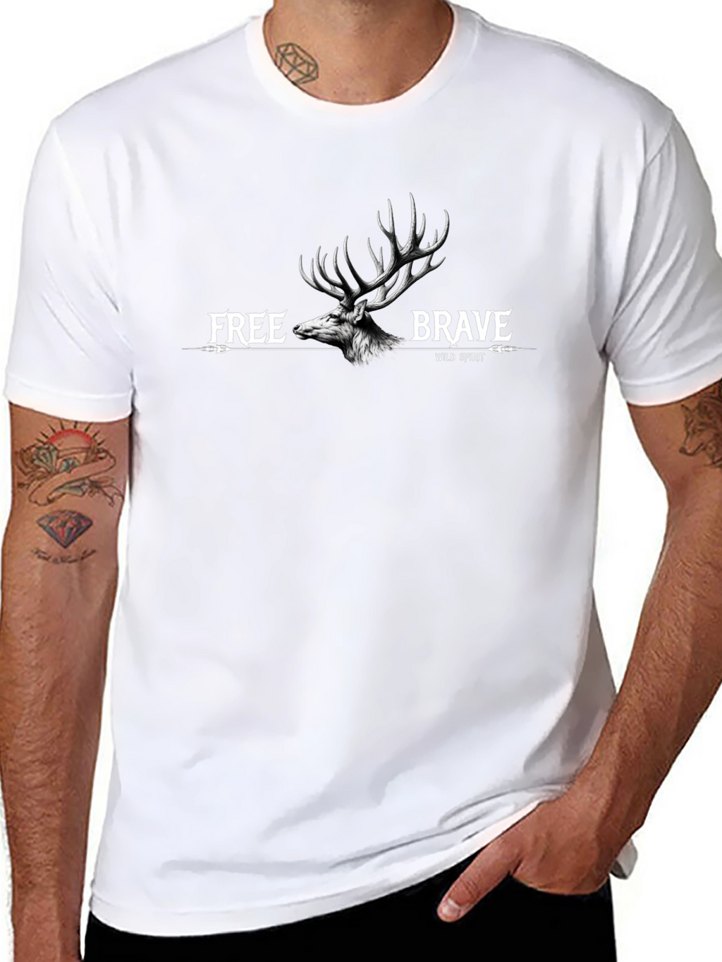 Wild Spirit Deer Graphic Tee - Black Cotton Blend