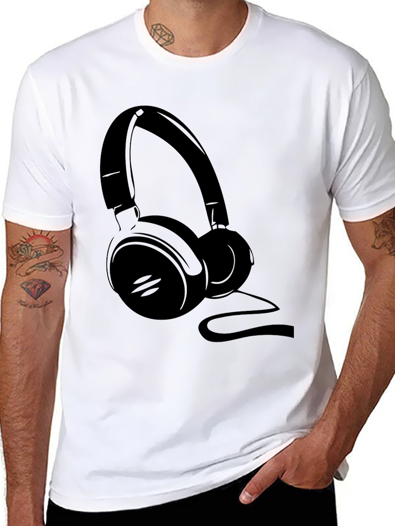 Black Headphone Graphic Tee - Music Lover Shirt
