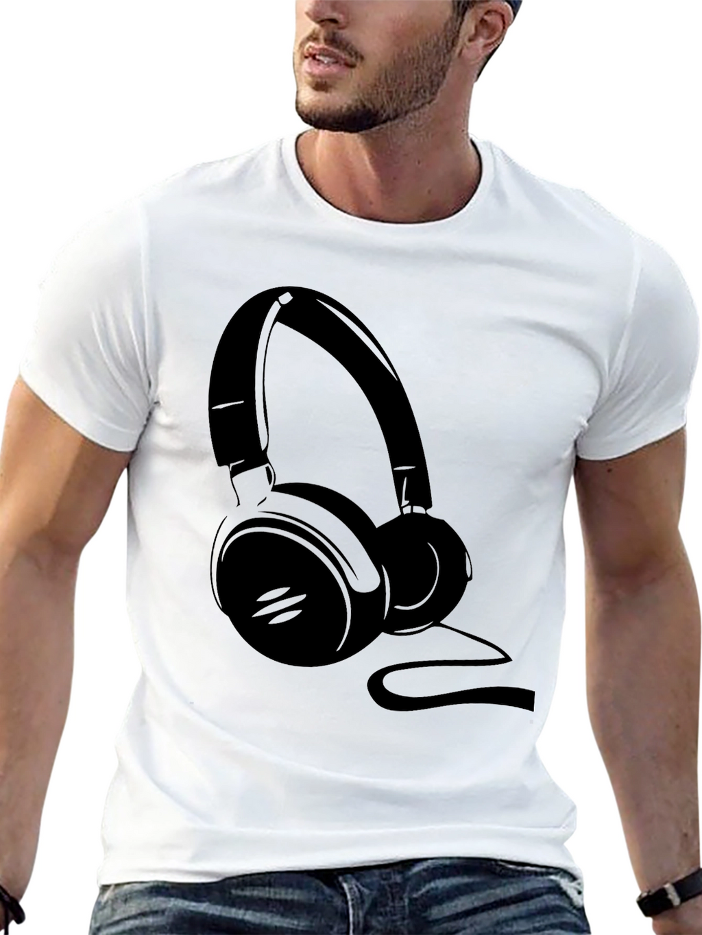 Black Headphone Graphic Tee - Music Lover Shirt