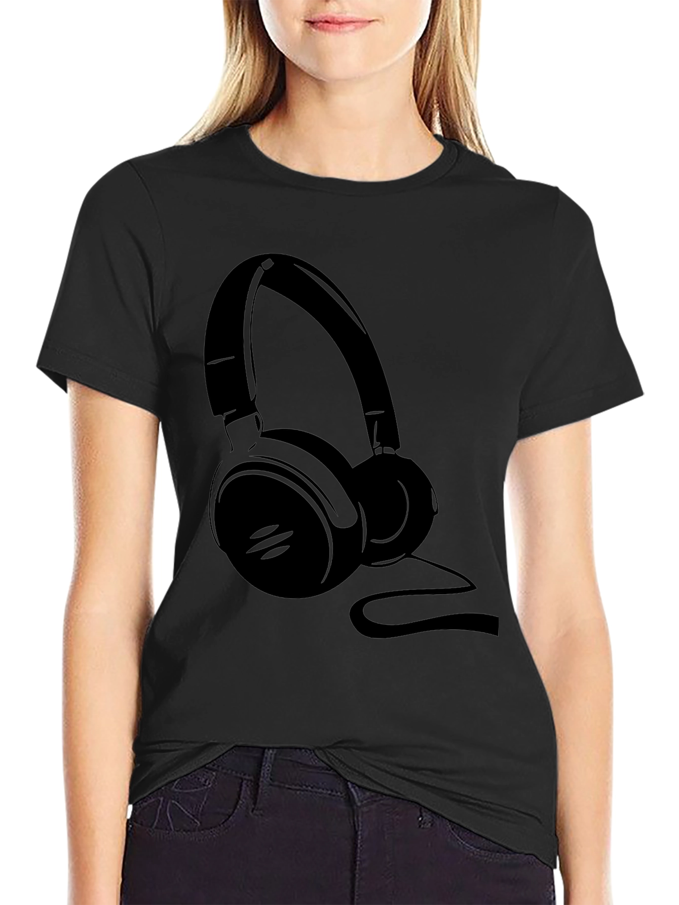 Black Headphone Graphic Tee - Music Lover Shirt
