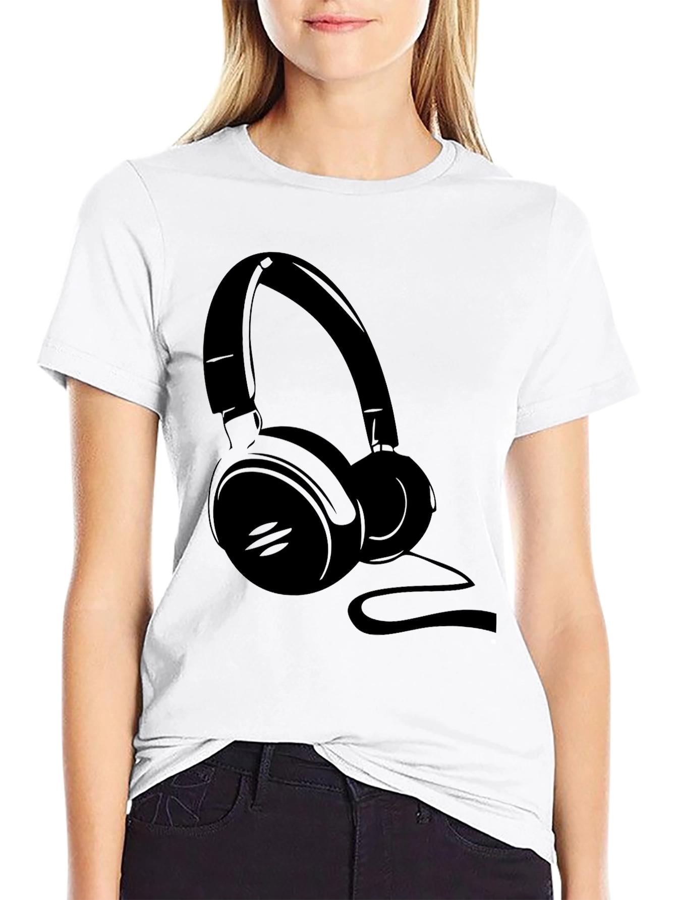 Black Headphone Graphic Tee - Music Lover Shirt