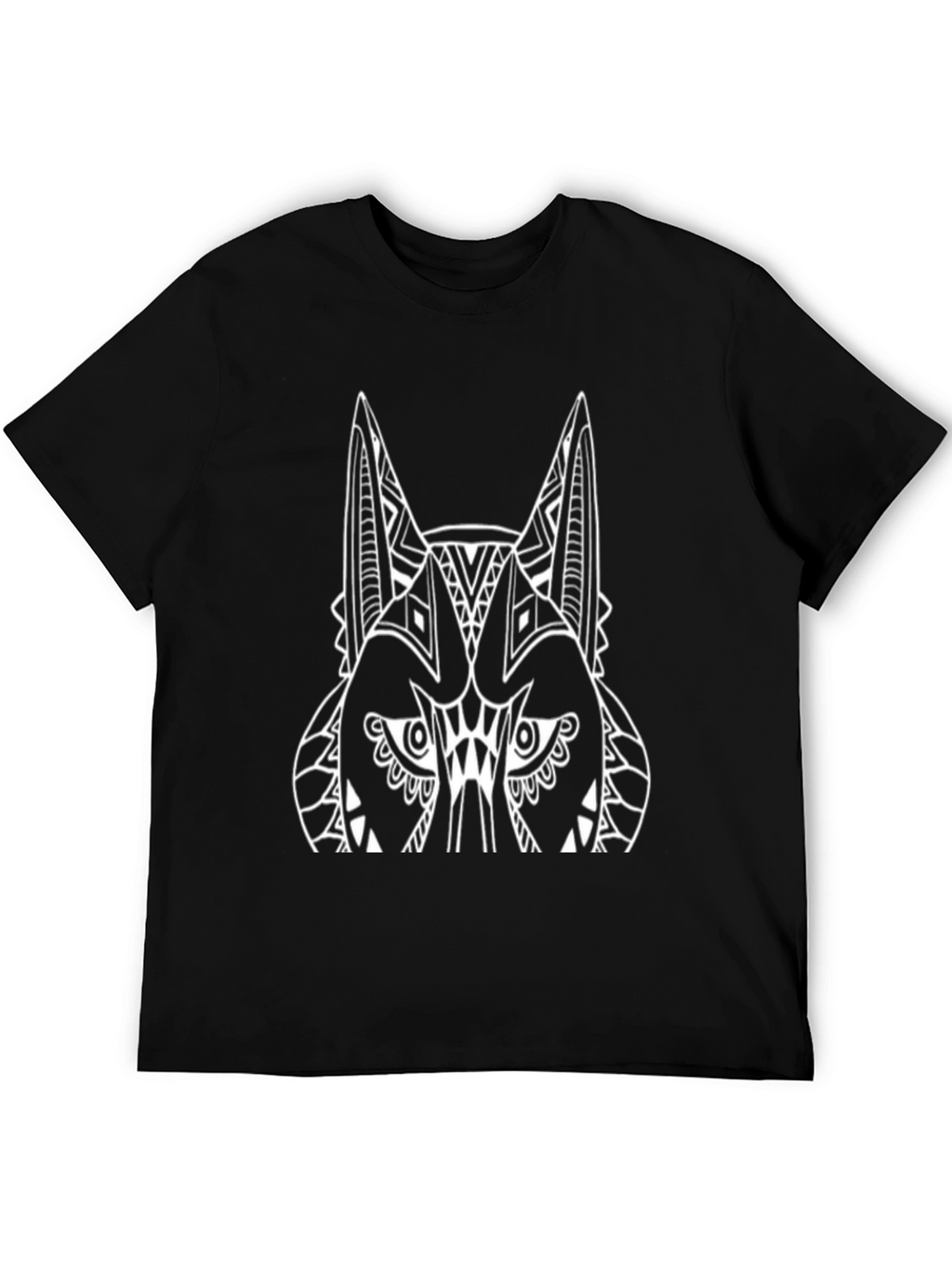 Tribal Wolf Graphic Tee - Black Cotton T-Shirt
