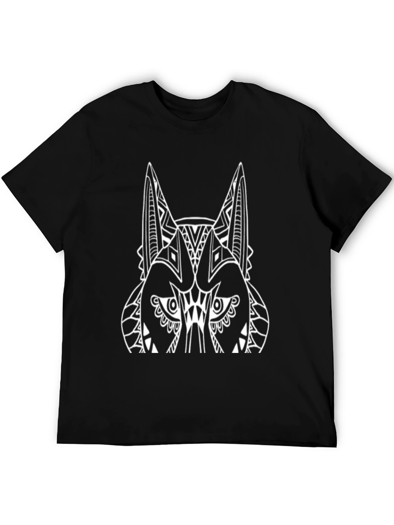 Tribal Wolf Graphic Tee - Black Cotton T-Shirt