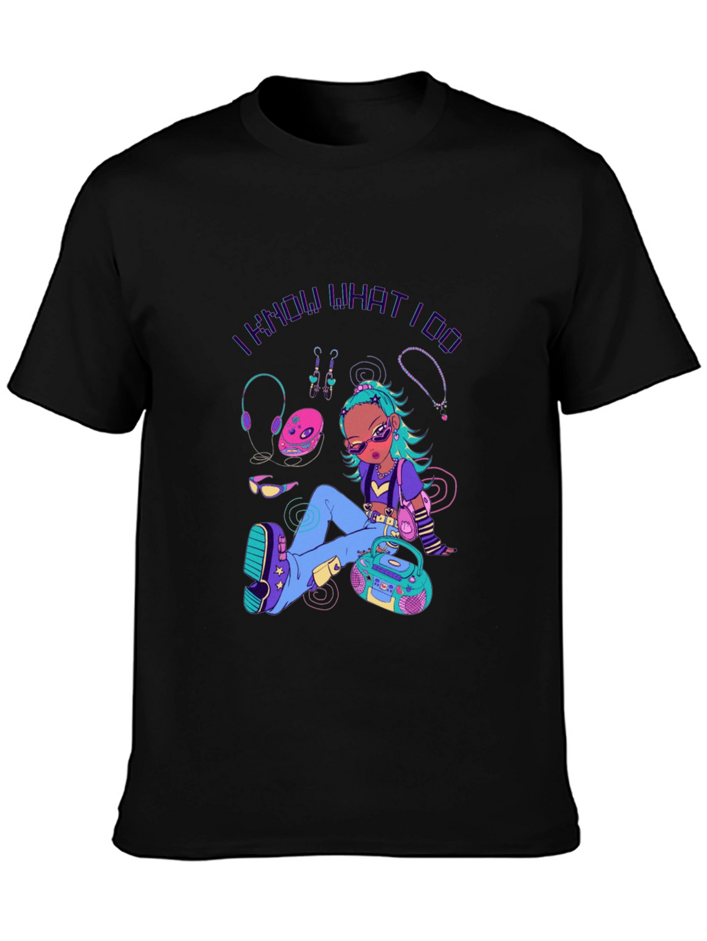 Retro Cartoon Graphic Print Black T-Shirt