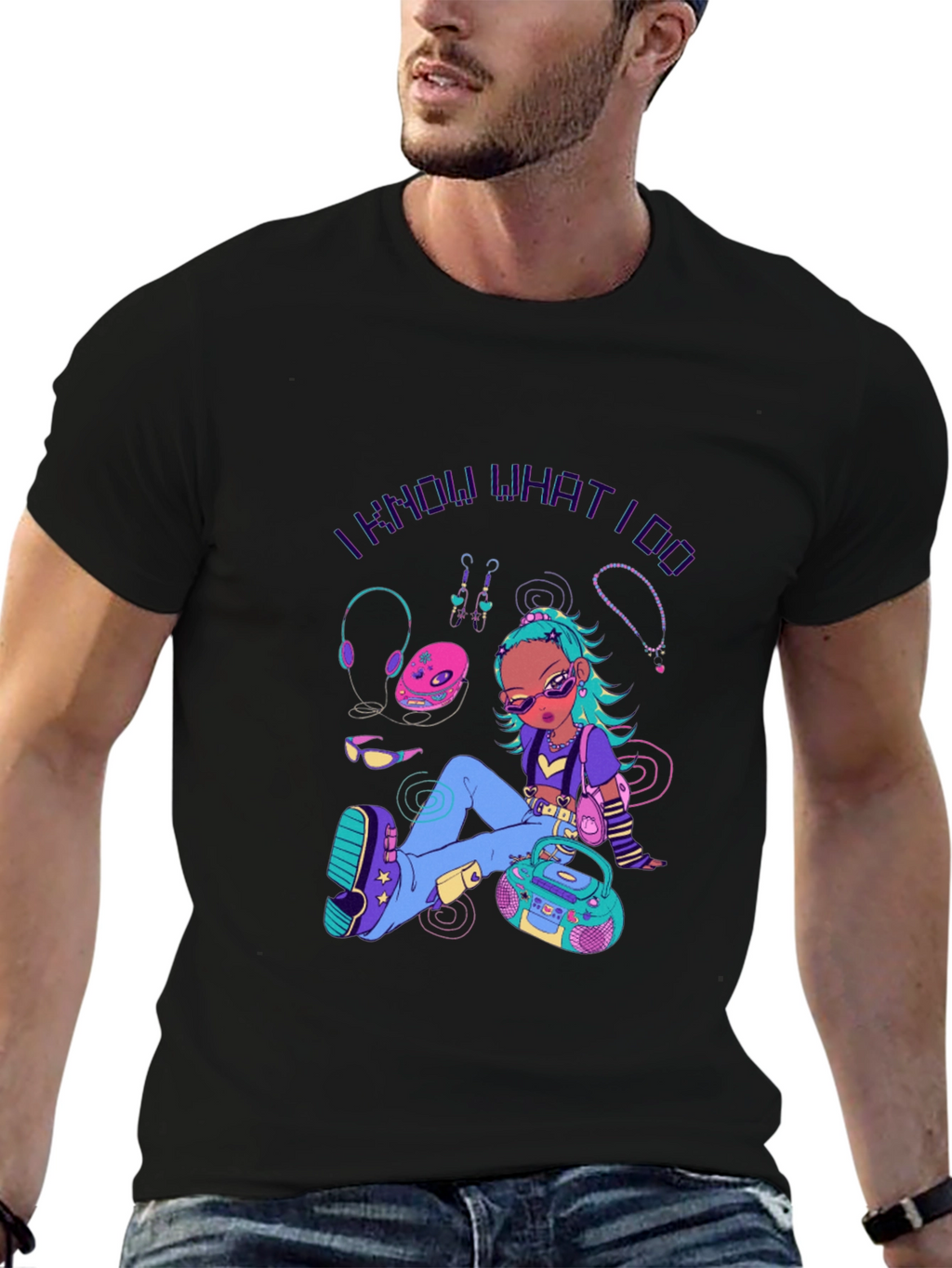 Retro Cartoon Graphic Print Black T-Shirt