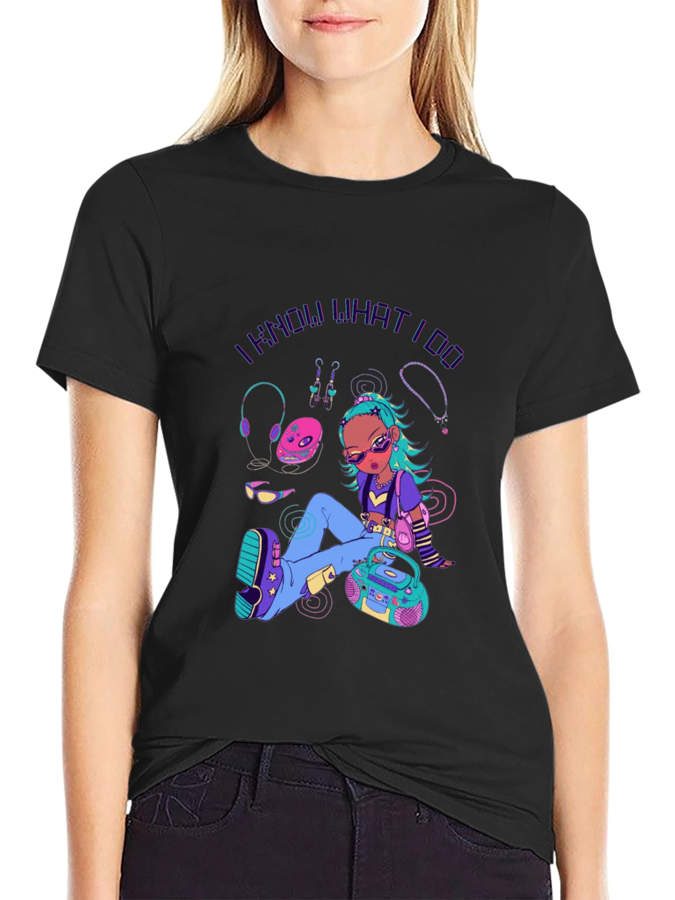 Retro Cartoon Graphic Print Black T-Shirt