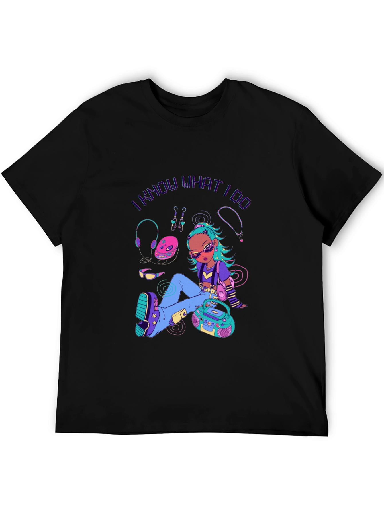 Retro Cartoon Graphic Print Black T-Shirt