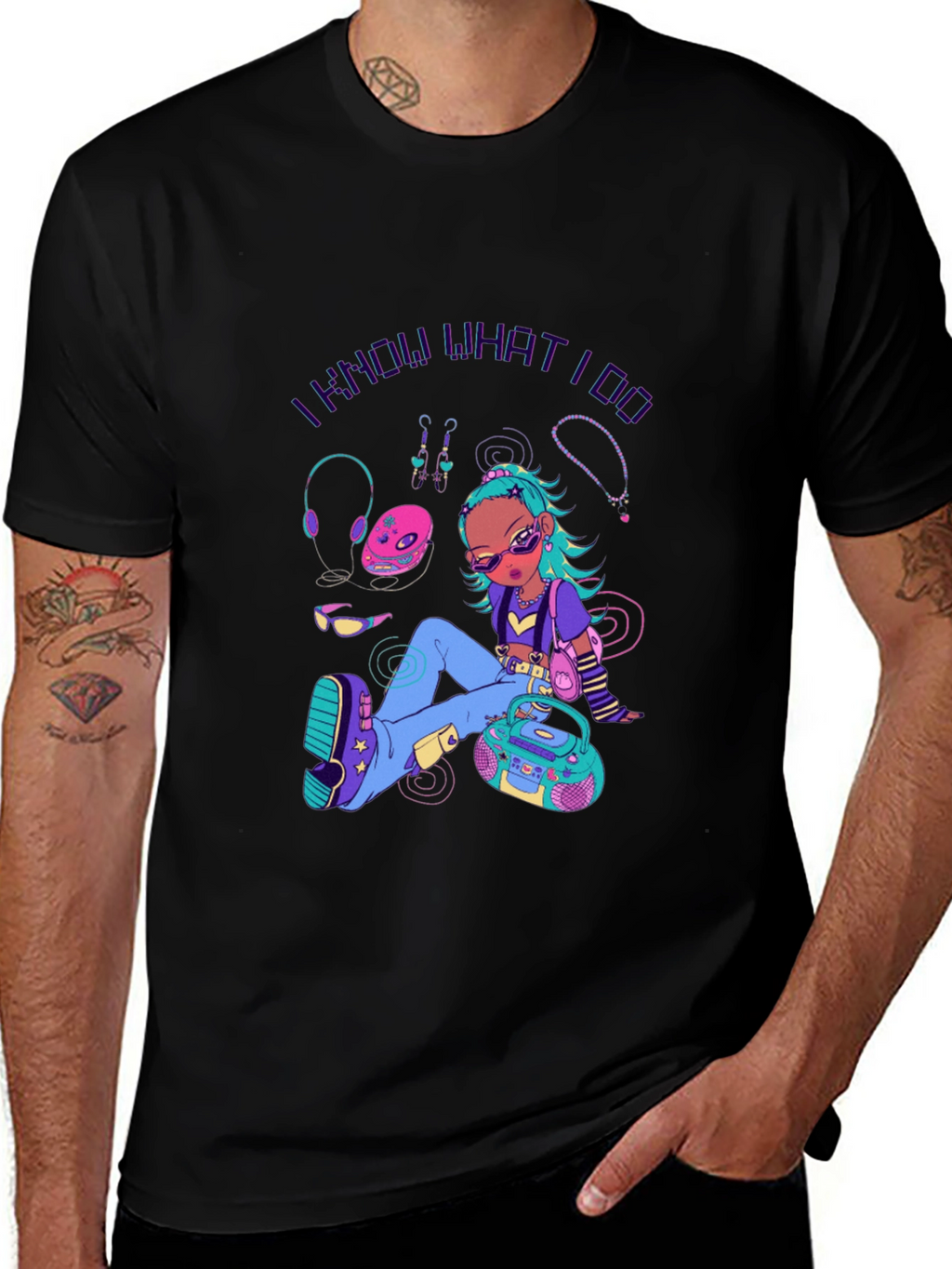 Retro Cartoon Graphic Print Black T-Shirt
