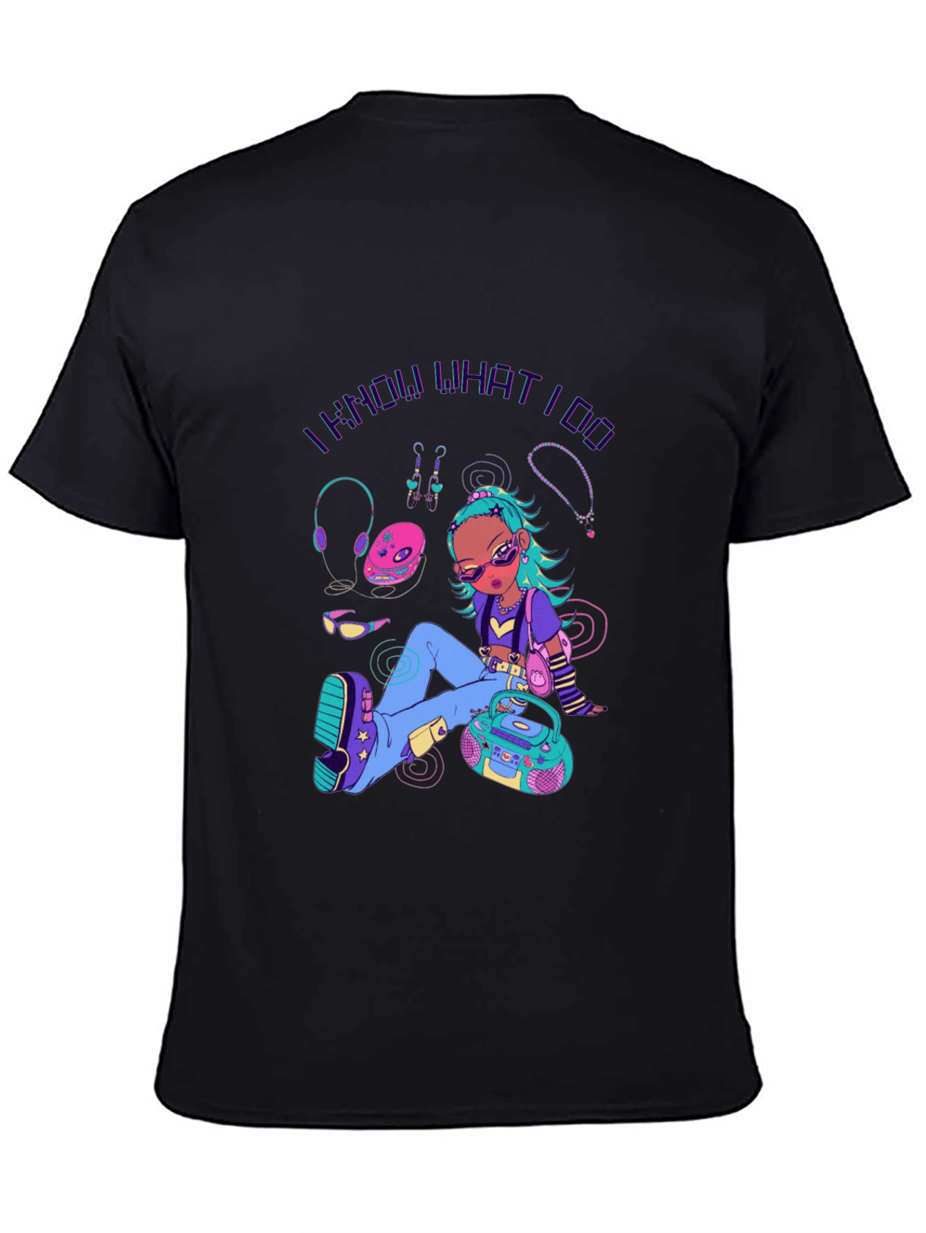 Retro Cartoon Graphic Print Black T-Shirt