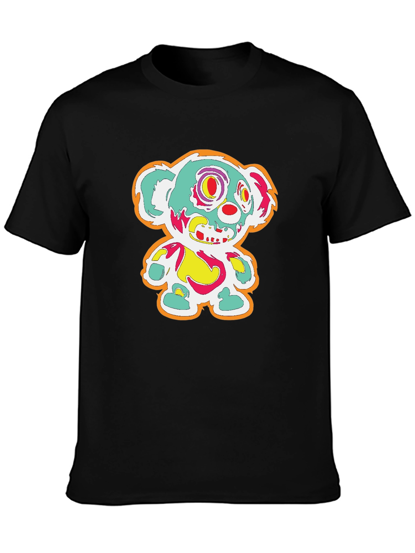 Creepy Colorful Bear Graphic Tee - Mens Black T-Shirt