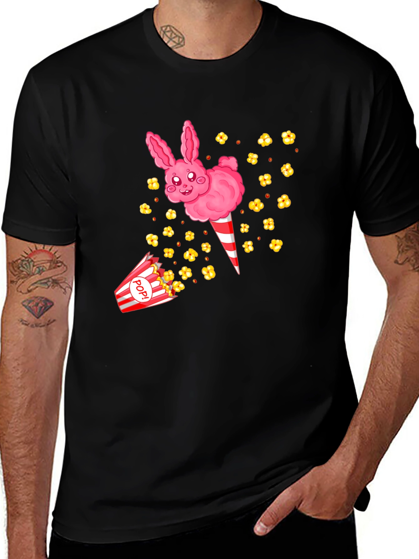 Cute Cotton Candy Bunny Black T-Shirt