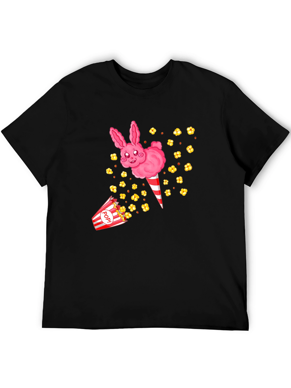 Cute Cotton Candy Bunny Black T-Shirt