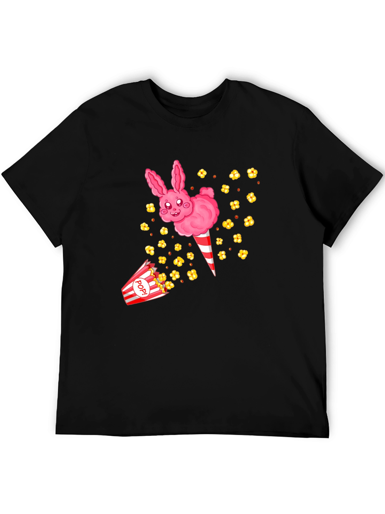 Cute Cotton Candy Bunny Black T-Shirt