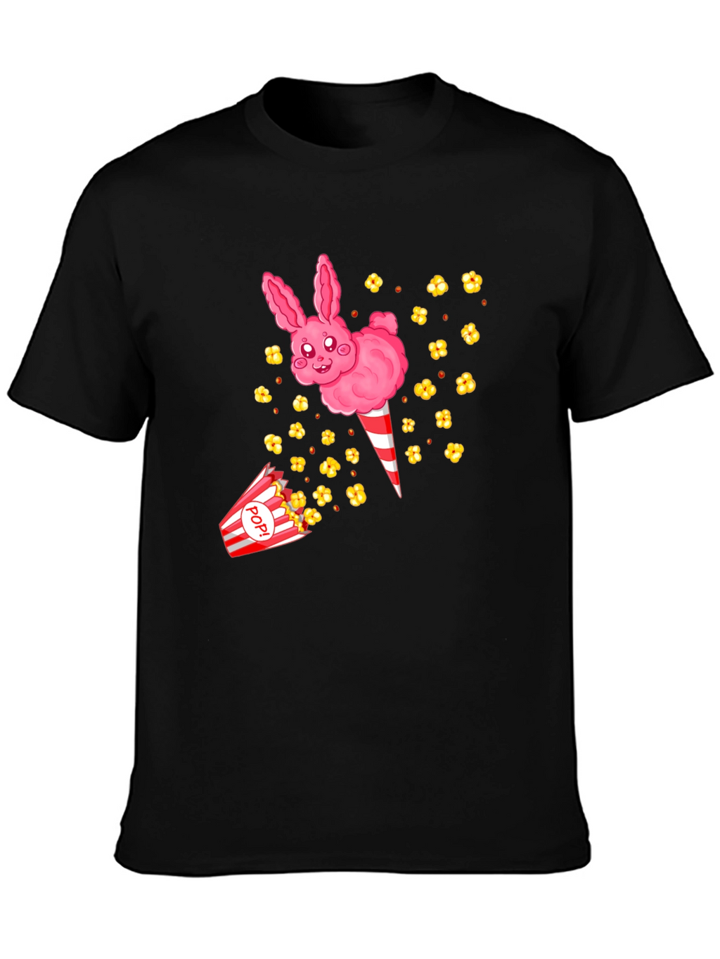 Cute Cotton Candy Bunny Black T-Shirt