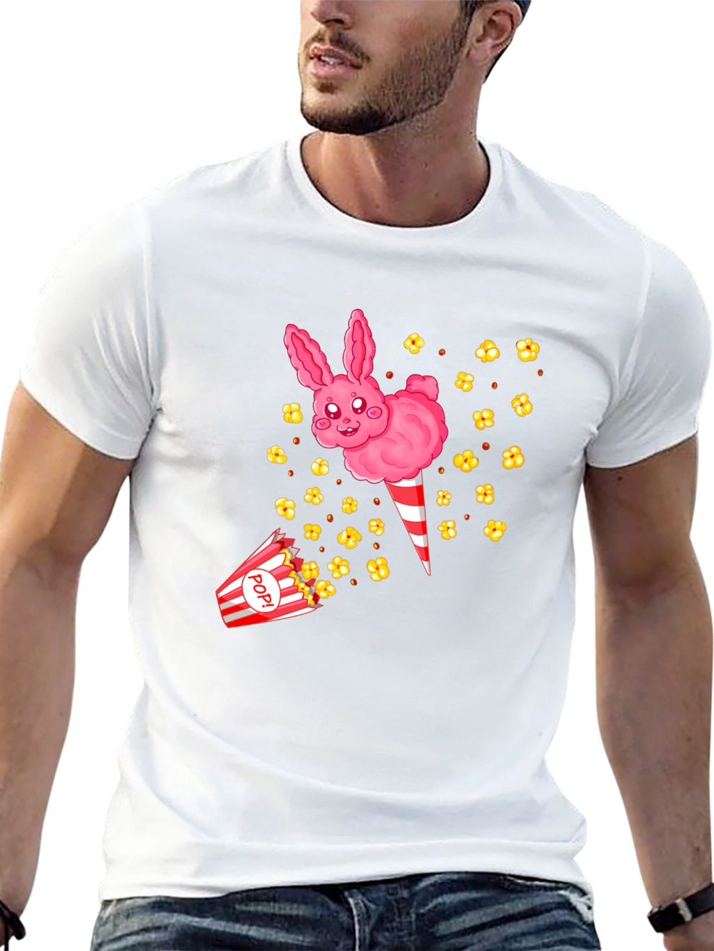 Cute Cotton Candy Bunny Black T-Shirt