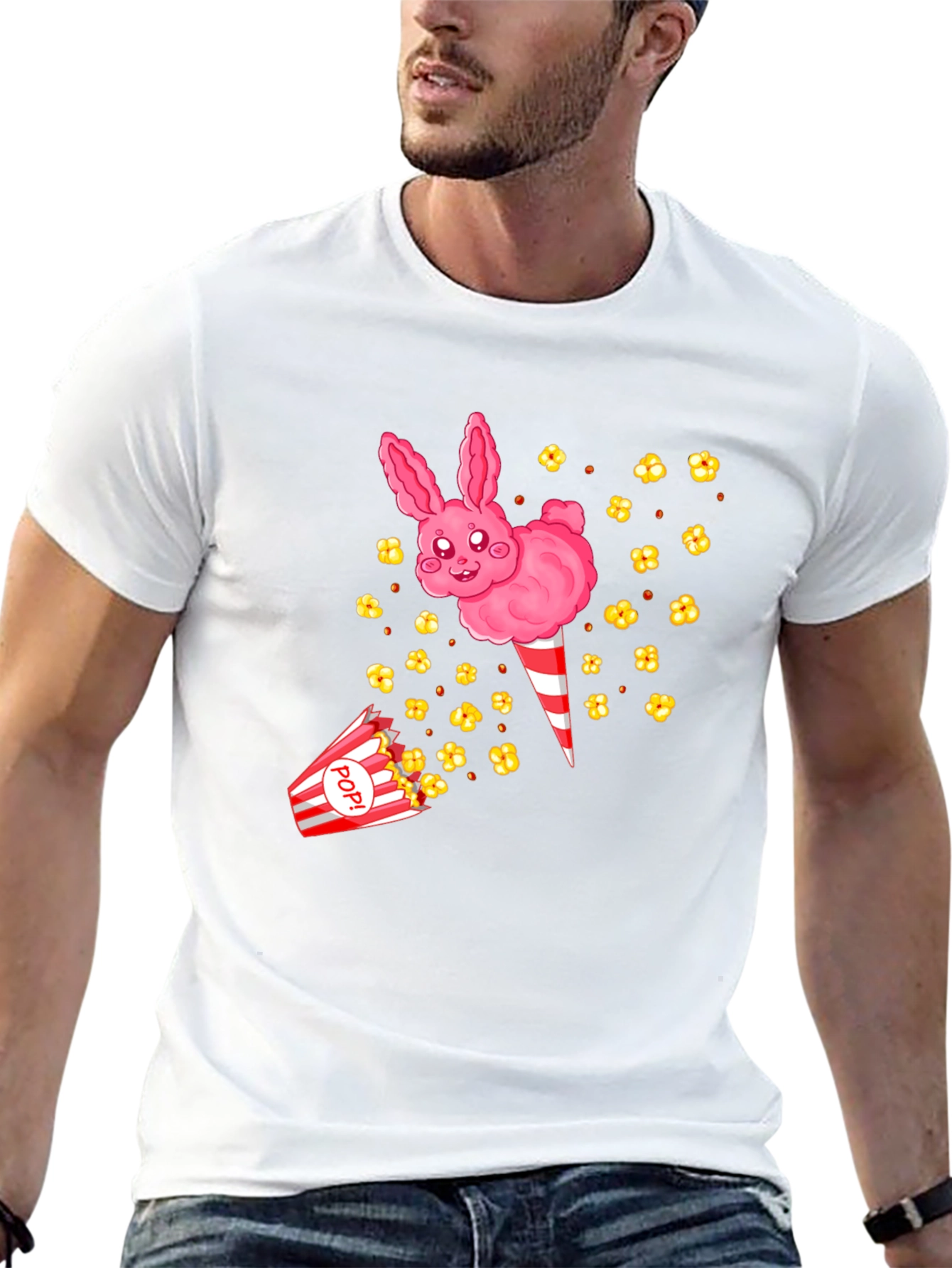 Cute Cotton Candy Bunny Black T-Shirt