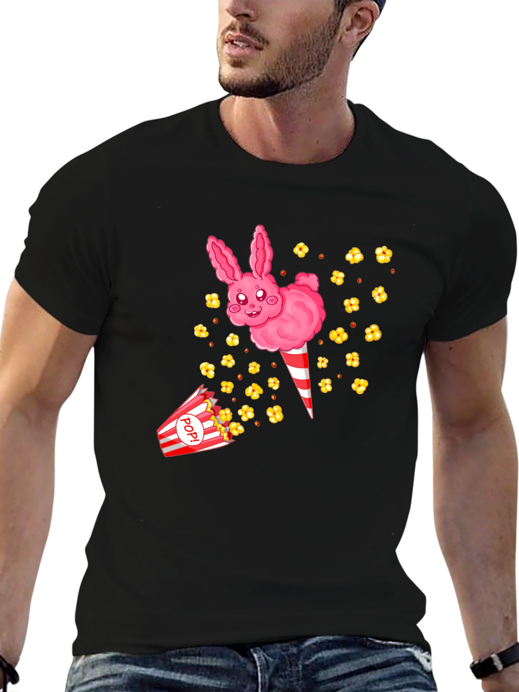 Cute Cotton Candy Bunny Black T-Shirt