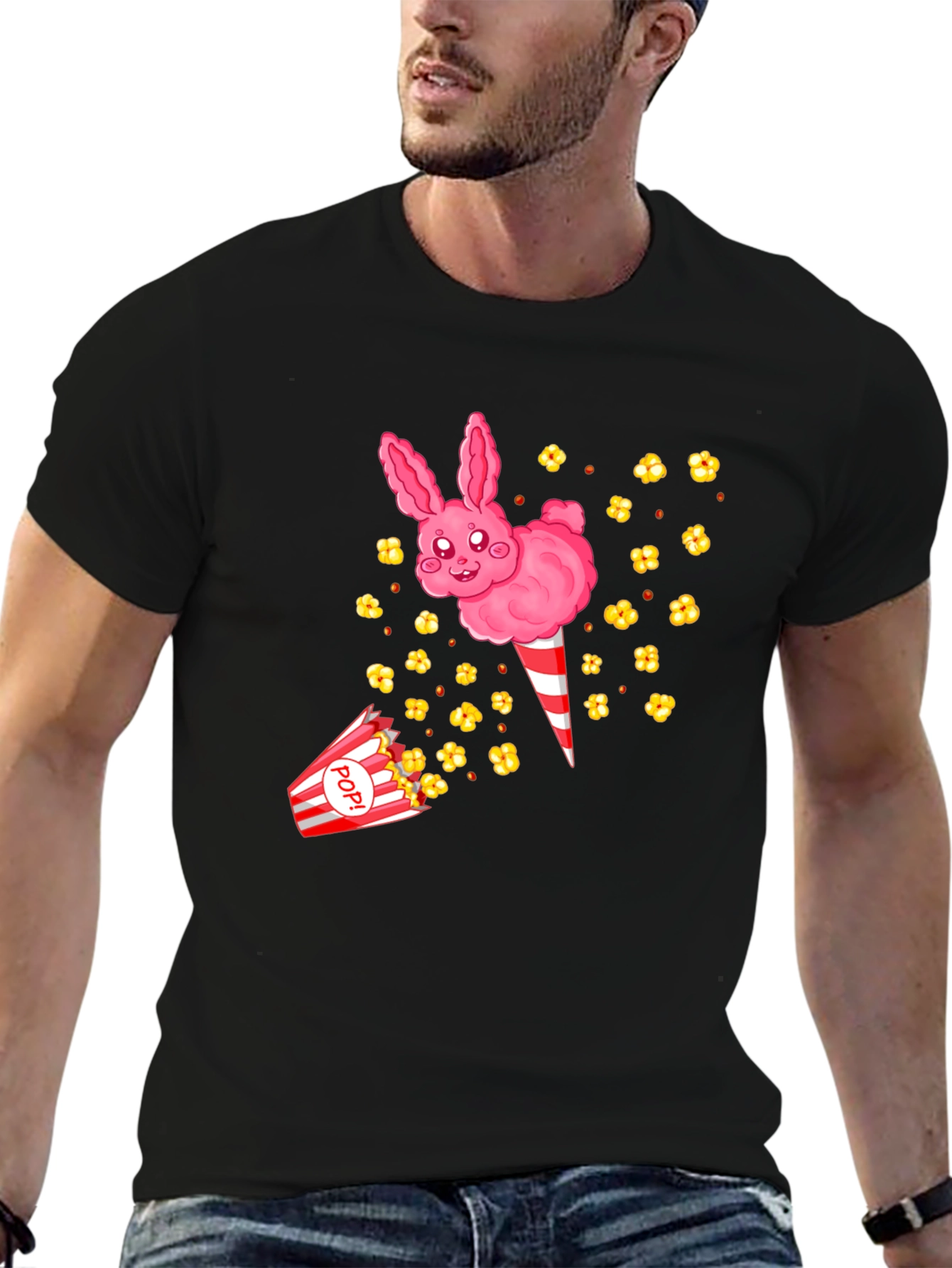 Cute Cotton Candy Bunny Black T-Shirt