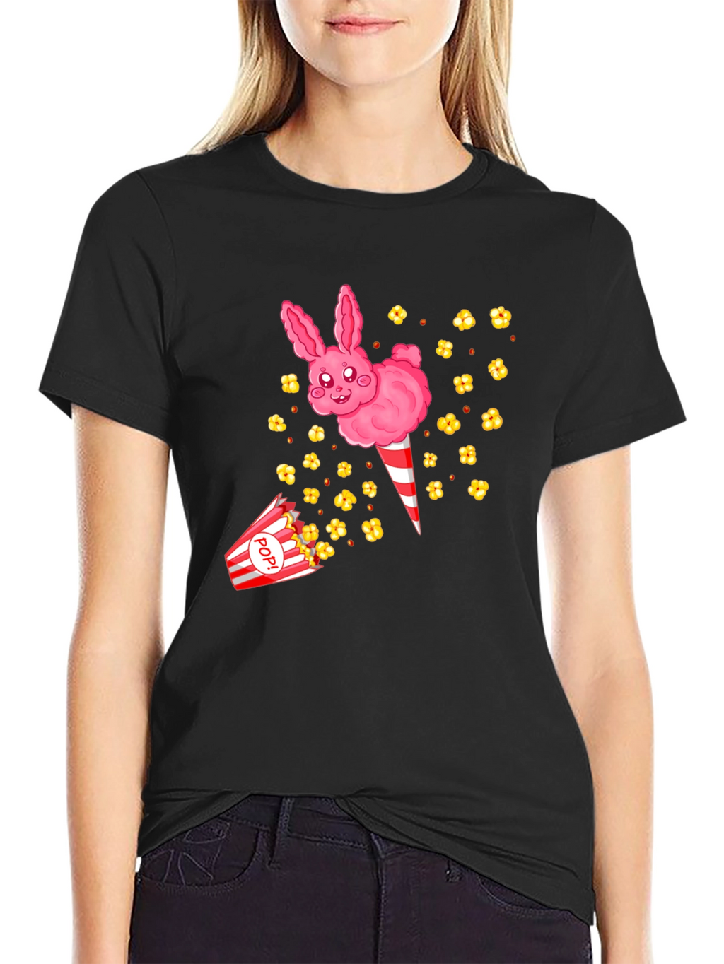 Cute Cotton Candy Bunny Black T-Shirt