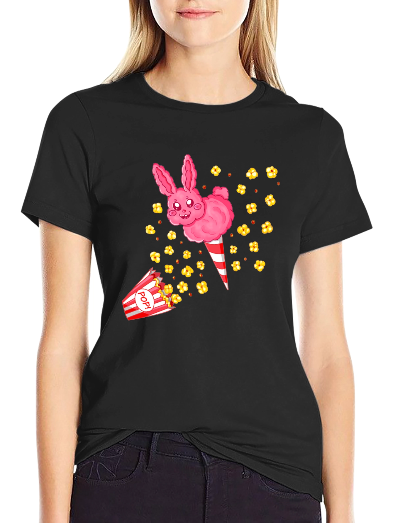 Cute Cotton Candy Bunny Black T-Shirt